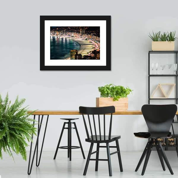 Copacabana Beach At Night Canvas Wall Art-5 Horizontal-Gallery Wrap-22" x 12"-Tiaracle