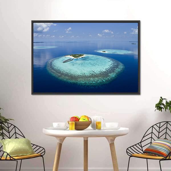 Coral Atolls Maldives Canvas Wall Art-1 Piece-Floating Frame-24" x 16"-Tiaracle