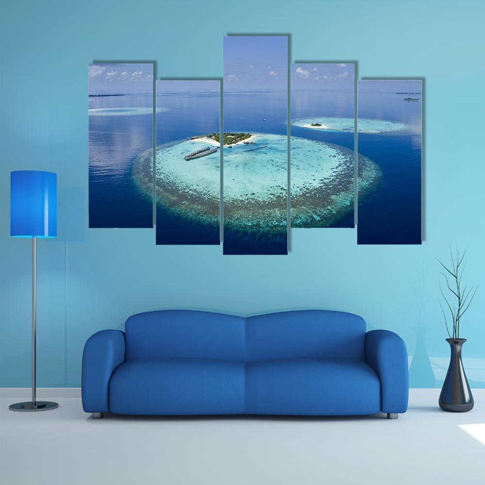 Coral Atolls Maldives Canvas Wall Art-5 Pop-Gallery Wrap-47" x 32"-Tiaracle