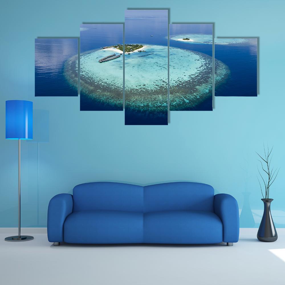 Coral Atolls Maldives Canvas Wall Art-5 Star-Gallery Wrap-62" x 32"-Tiaracle