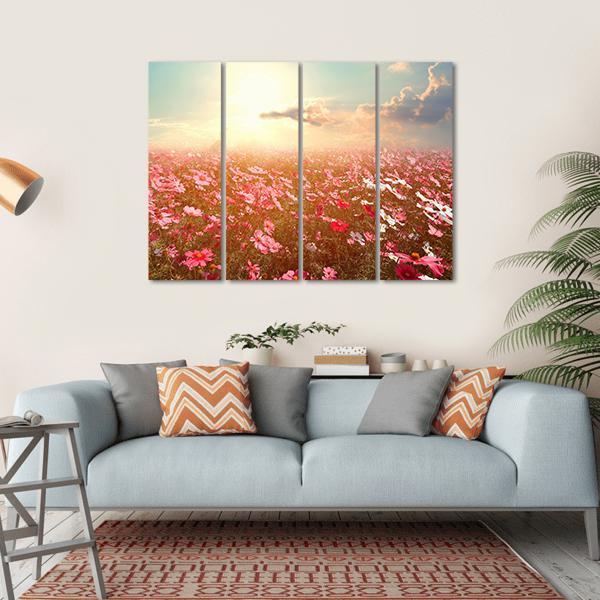 Cosmos Flower Field Canvas Wall Art-4 Horizontal-Gallery Wrap-34" x 24"-Tiaracle