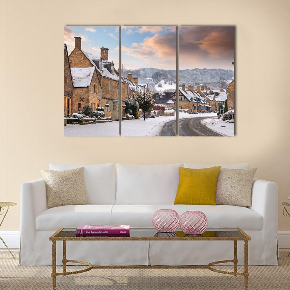 Cotswold Village In Snow Canvas Wall Art-3 Horizontal-Gallery Wrap-37" x 24"-Tiaracle
