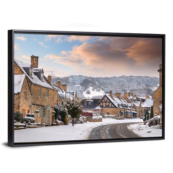 Cotswold Village In Snow Canvas Wall Art-3 Horizontal-Gallery Wrap-25" x 16"-Tiaracle