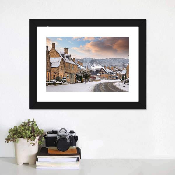 Cotswold Village In Snow Canvas Wall Art-3 Horizontal-Gallery Wrap-25" x 16"-Tiaracle