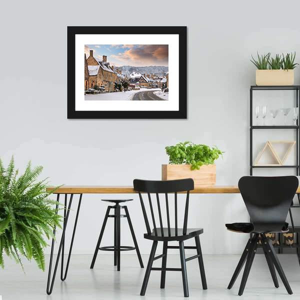 Cotswold Village In Snow Canvas Wall Art-3 Horizontal-Gallery Wrap-25" x 16"-Tiaracle