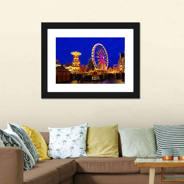 Cottbus Christmas Market Canvas Wall Art-1 Piece-Framed Print-20" x 16"-Tiaracle