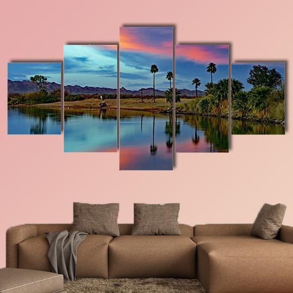 Cotton Candy Floating Over River Canvas Wall Art-5 Star-Gallery Wrap-62" x 32"-Tiaracle