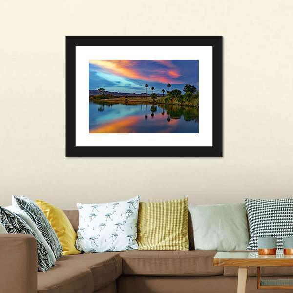 Cotton Candy Floating Over River Canvas Wall Art-1 Piece-Framed Print-20" x 16"-Tiaracle