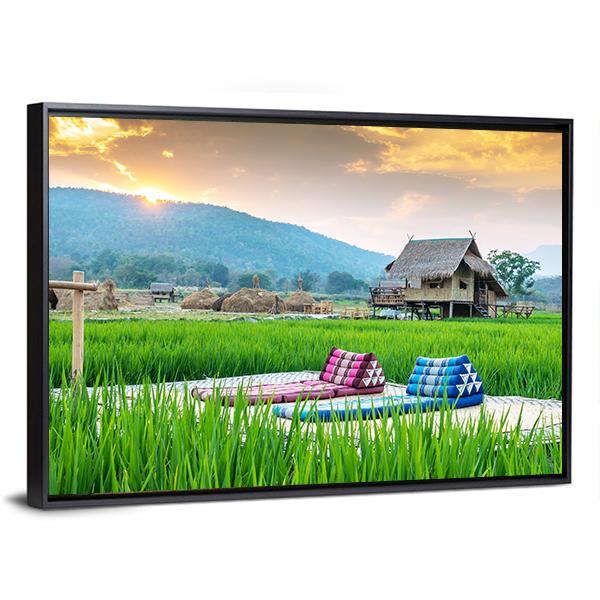 Couch In Rice Field Canvas Wall Art-3 Horizontal-Gallery Wrap-25" x 16"-Tiaracle