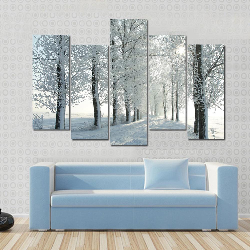 Country Road In Winter Canvas Wall Art-3 Horizontal-Gallery Wrap-37" x 24"-Tiaracle