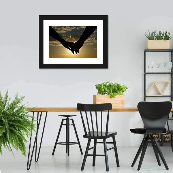 Couple Hands Silhouette Canvas Wall Art-3 Horizontal-Gallery Wrap-25" x 16"-Tiaracle