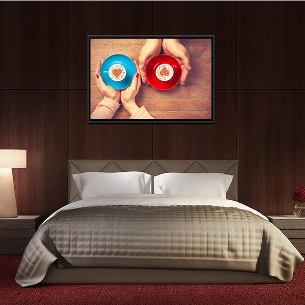 Couple Holding Coffee Cups Panoramic Canvas Wall Art-1 Piece-36" x 12"-Tiaracle