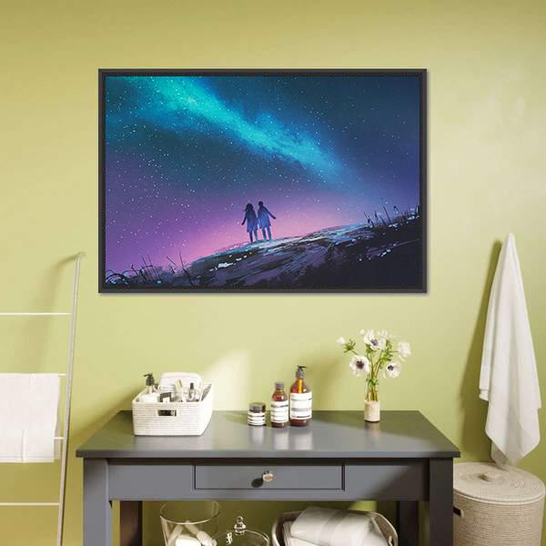 Couple & Milky Way Galaxy Canvas Wall Art-5 Horizontal-Gallery Wrap-22" x 12"-Tiaracle