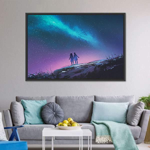Couple & Milky Way Galaxy Canvas Wall Art-5 Horizontal-Gallery Wrap-22" x 12"-Tiaracle