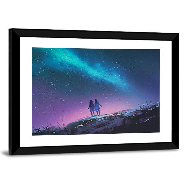 Couple & Milky Way Galaxy Canvas Wall Art-5 Horizontal-Gallery Wrap-22" x 12"-Tiaracle