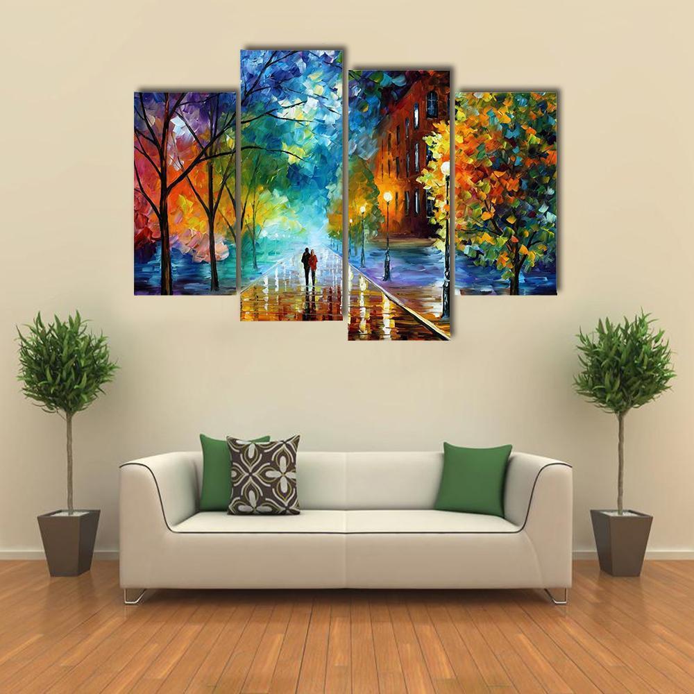 Couple Walking Abstract Canvas Wall Art-4 Pop-Gallery Wrap-50" x 32"-Tiaracle