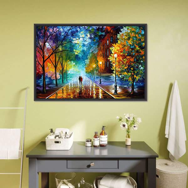 Couple Walking Abstract Canvas Wall Art-3 Horizontal-Gallery Wrap-25" x 16"-Tiaracle