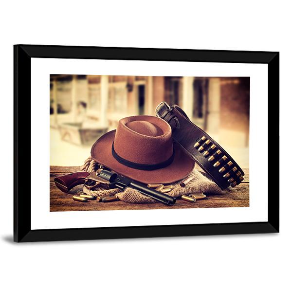 Cowboy Hat & Gun Canvas Wall Art-5 Horizontal-Gallery Wrap-22" x 12"-Tiaracle