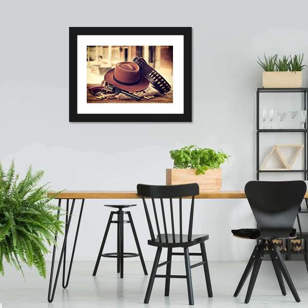 Cowboy Hat & Gun Canvas Wall Art-5 Horizontal-Gallery Wrap-22" x 12"-Tiaracle
