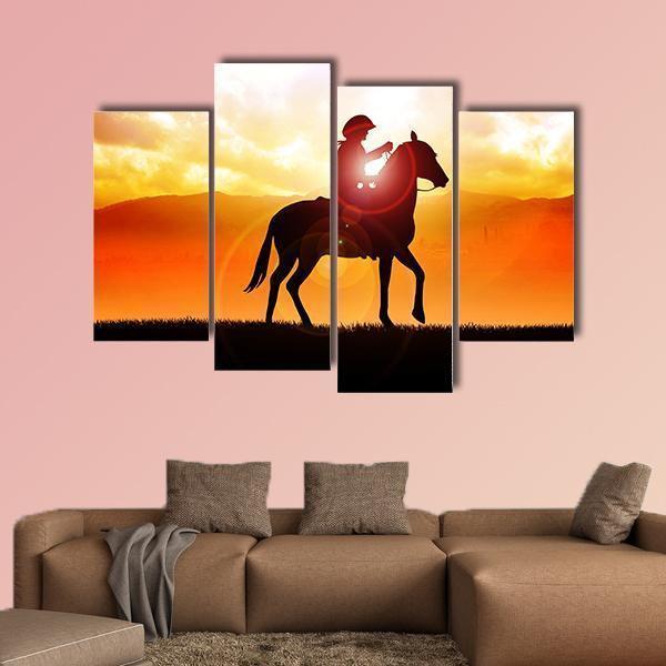 Silhouette Of Cowboy Canvas Wall Art-4 Pop-Gallery Wrap-50" x 32"-Tiaracle