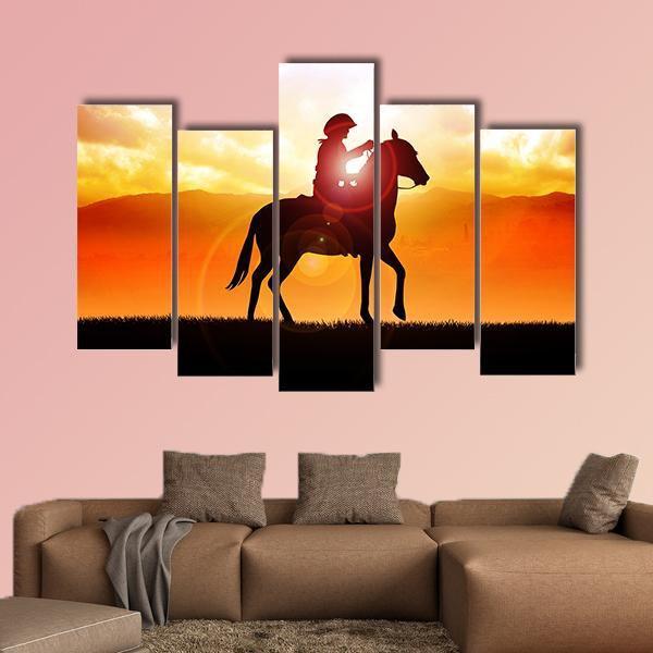 Silhouette Of Cowboy Canvas Wall Art-5 Pop-Gallery Wrap-47" x 32"-Tiaracle