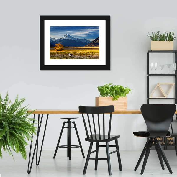 Cows Near Mount Cook Canvas Wall Art-3 Horizontal-Gallery Wrap-25" x 16"-Tiaracle