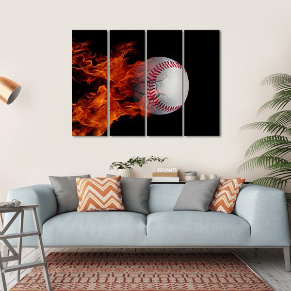 Cracked Baseball On Fire Canvas Wall Art-4 Horizontal-Gallery Wrap-34" x 24"-Tiaracle
