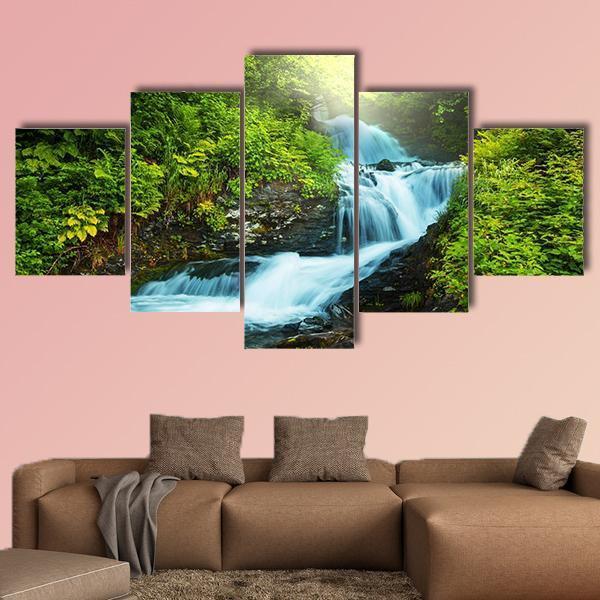Creek In Forest Canvas Wall Art-5 Star-Gallery Wrap-62" x 32"-Tiaracle