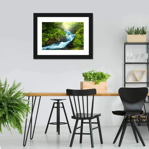 Creek In Forest Canvas Wall Art-3 Horizontal-Gallery Wrap-25" x 16"-Tiaracle