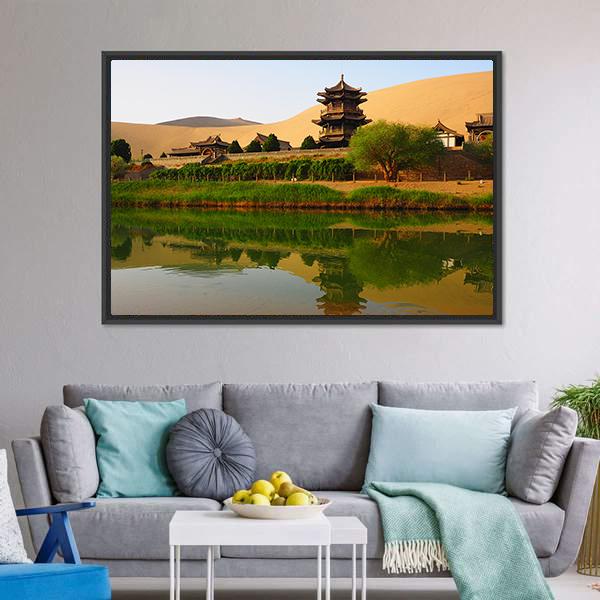 Crescent Lake In China Canvas Wall Art-3 Horizontal-Gallery Wrap-25" x 16"-Tiaracle