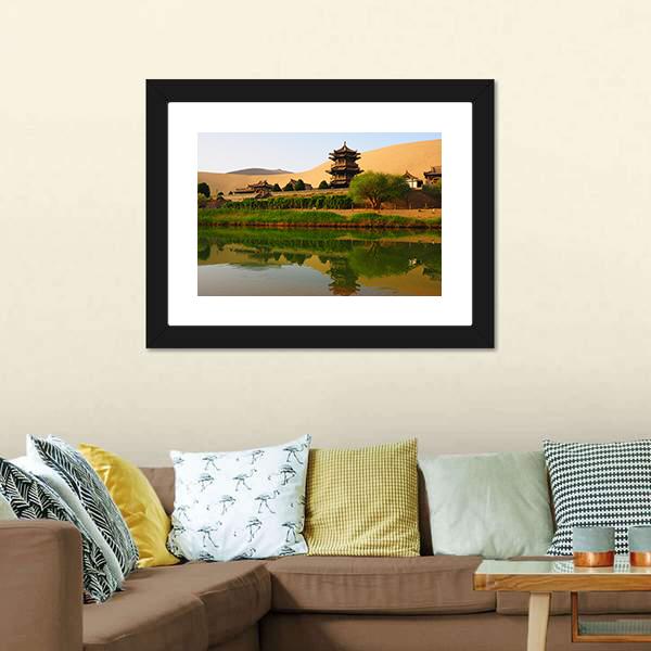Crescent Lake In China Canvas Wall Art-1 Piece-Framed Print-20" x 16"-Tiaracle
