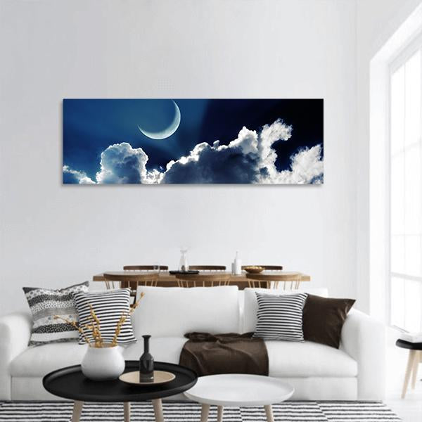 Crescent Moon Panoramic Canvas Wall Art-1 Piece-36" x 12"-Tiaracle