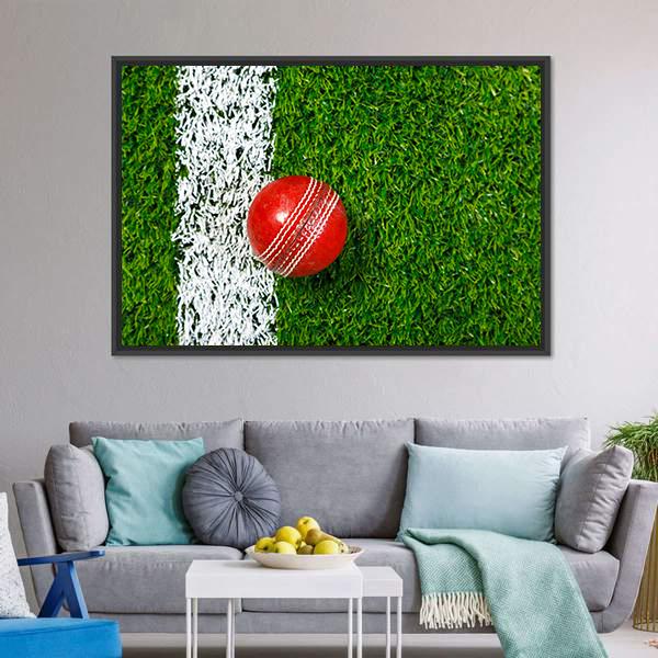Cricket Ball On Grass Panoramic Canvas Wall Art-1 Piece-36" x 12"-Tiaracle