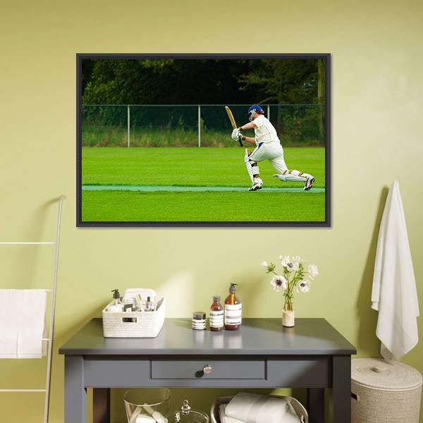 Cricket Player In Action Canvas Wall Art-5 Horizontal-Gallery Wrap-22" x 12"-Tiaracle
