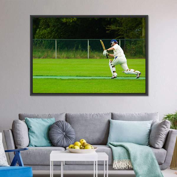 Cricket Player In Action Canvas Wall Art-5 Horizontal-Gallery Wrap-22" x 12"-Tiaracle