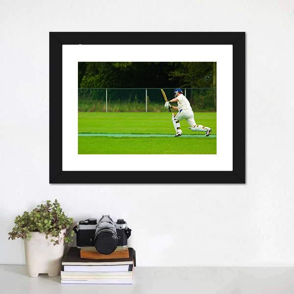 Cricket Player In Action Canvas Wall Art-5 Horizontal-Gallery Wrap-22" x 12"-Tiaracle