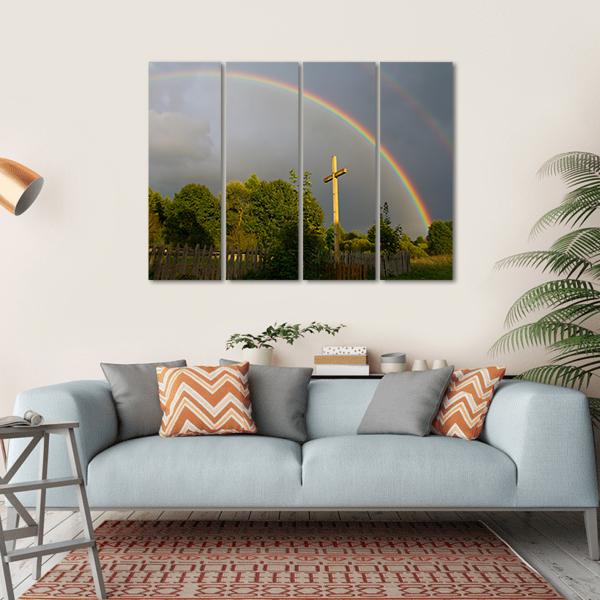 Cross & Rainbow Canvas Wall Art-4 Horizontal-Gallery Wrap-34" x 24"-Tiaracle