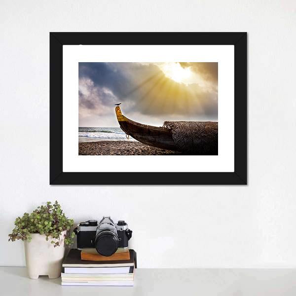 Crow Sitting On Boat Canvas Wall Art-1 Piece-Framed Print-30" x 20"-Tiaracle