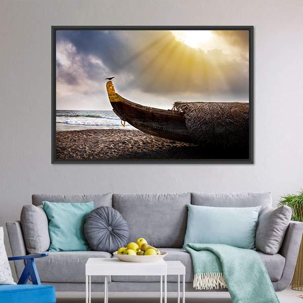 Crow Sitting On Boat Canvas Wall Art-5 Horizontal-Gallery Wrap-22" x 12"-Tiaracle