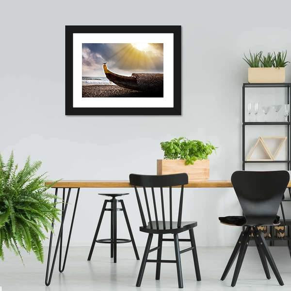 Crow Sitting On Boat Canvas Wall Art-5 Horizontal-Gallery Wrap-22" x 12"-Tiaracle
