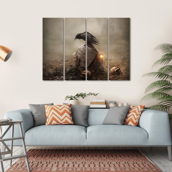 Crow Sitting On Gravestone Canvas Wall Art-1 Piece-Gallery Wrap-36" x 24"-Tiaracle
