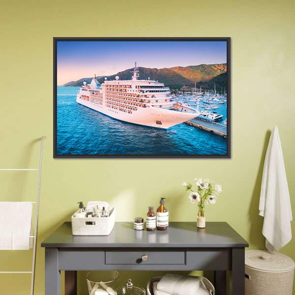 Cruise Ship At Harbor Canvas Wall Art-5 Horizontal-Gallery Wrap-22" x 12"-Tiaracle