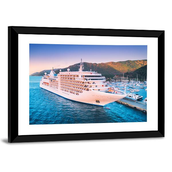Cruise Ship At Harbor Canvas Wall Art-5 Horizontal-Gallery Wrap-22" x 12"-Tiaracle