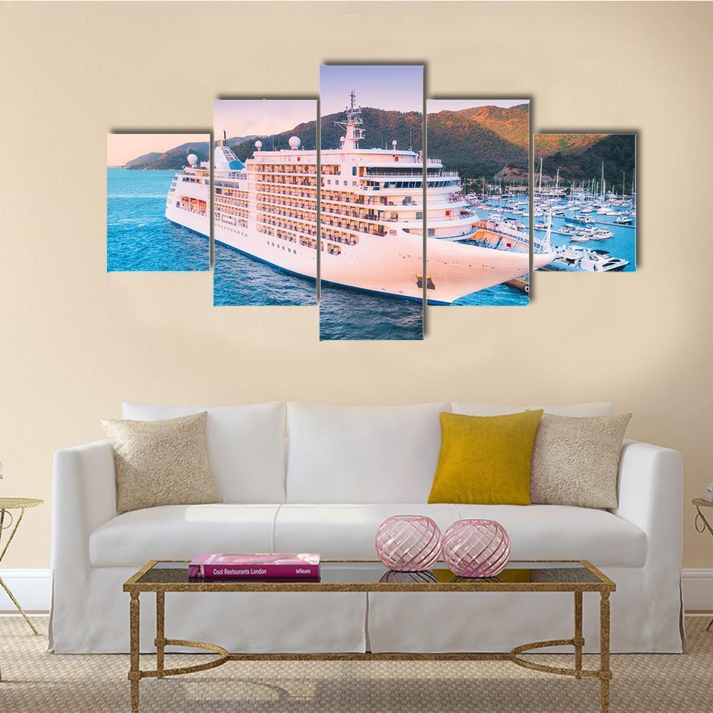 Cruise Ship At Harbor Canvas Wall Art-5 Star-Gallery Wrap-62" x 32"-Tiaracle