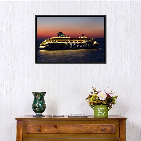Cruise Ship At Night Canvas Wall Art-1 Piece-Floating Frame-24" x 16"-Tiaracle