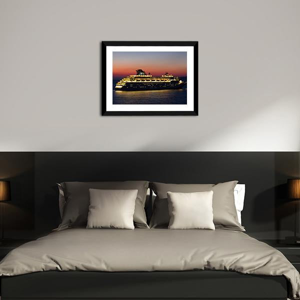 Cruise Ship At Night Canvas Wall Art-3 Horizontal-Gallery Wrap-25" x 16"-Tiaracle