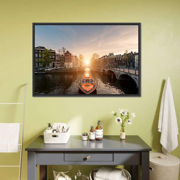 Cruise Ship In Canal Canvas Wall Art-3 Horizontal-Gallery Wrap-25" x 16"-Tiaracle