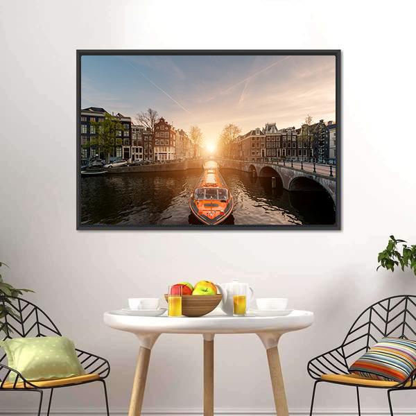 Cruise Ship In Canal Canvas Wall Art-1 Piece-Floating Frame-24" x 16"-Tiaracle
