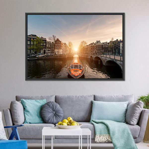 Cruise Ship In Canal Canvas Wall Art-3 Horizontal-Gallery Wrap-25" x 16"-Tiaracle