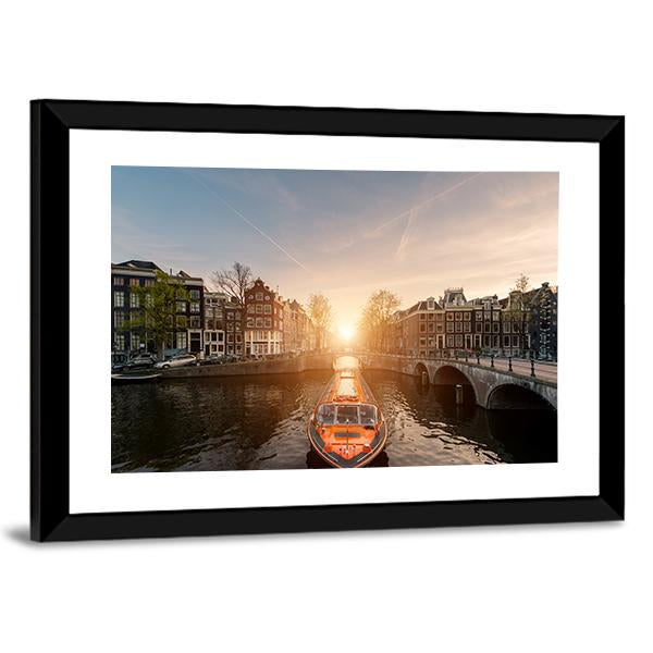 Cruise Ship In Canal Canvas Wall Art-3 Horizontal-Gallery Wrap-25" x 16"-Tiaracle
